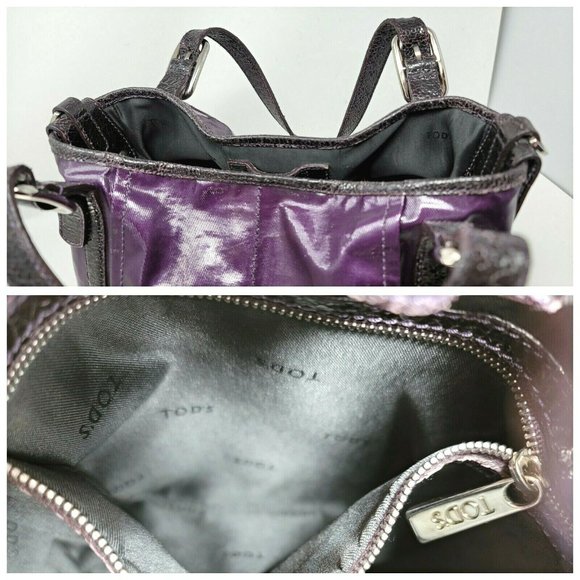Tods G Line Easy Shopper Sacca Purple Coated Canvas Leather Medium Tote Hand Bag - Picture 10 of 12